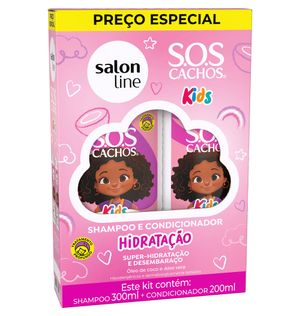 Kit Shampoo 300ml e Condicionador 200ml SOS Cachos Kids Hidratação Salon Line