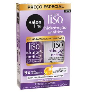 Kit Shampoo 300ml e Condicionador 200ml Meu Liso Antifrizz Hidratação Salon Line