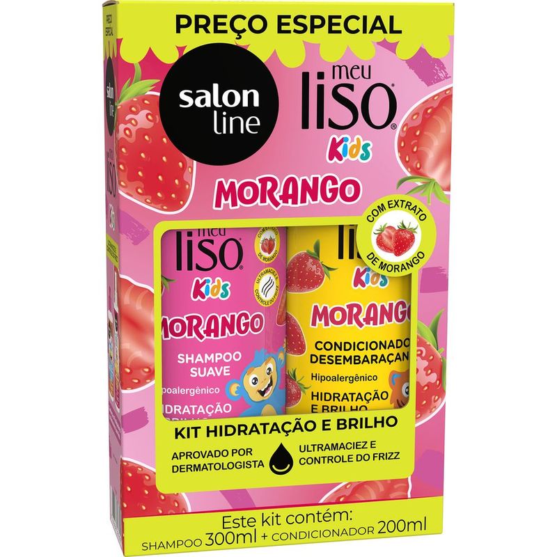 KIT SALON LINE SH+COND 500ML MEU LISO KIDS MORANGO