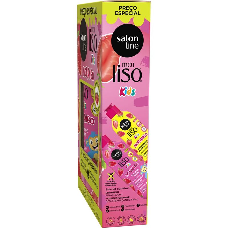 KIT SALON LINE SH+COND 500ML MEU LISO KIDS MORANGO