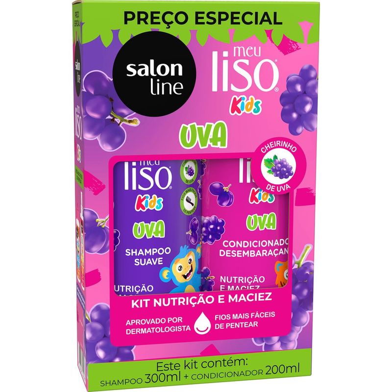 KIT SALON LINE SH+COND 500ML MEU LISO KIDS UVA