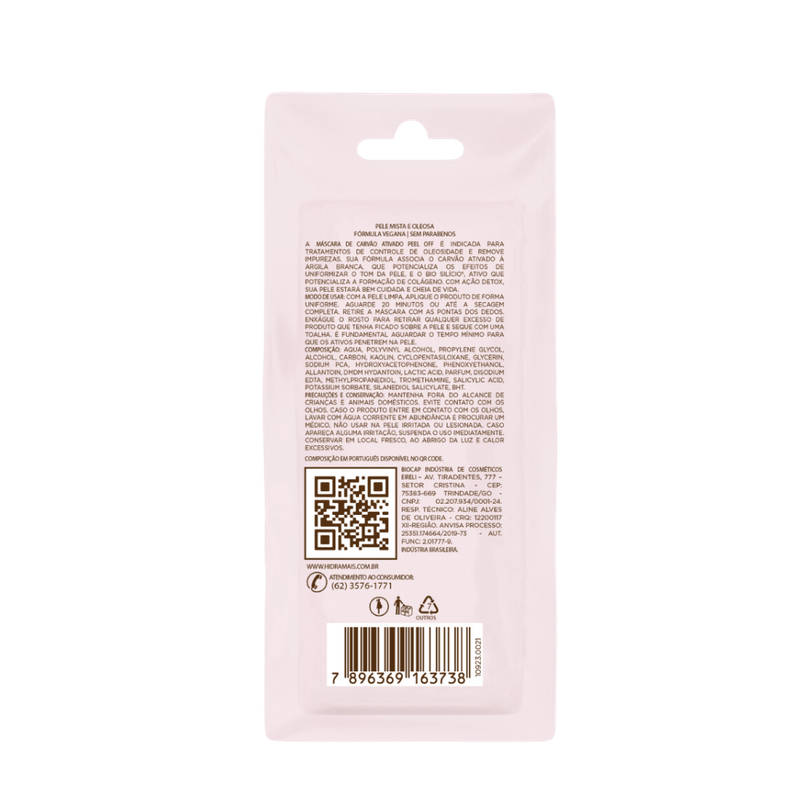 MASC FAC HIDRAMAIS 8G PEEL-OFF CARVAO ATIVADO
