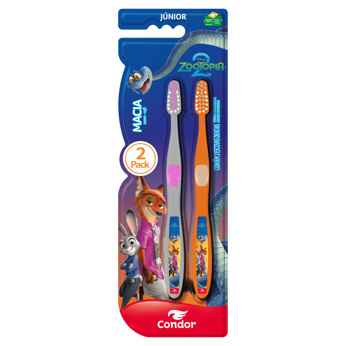 Escova Dental Condor Zootopia 2 Júnior Macia 2 Unidades