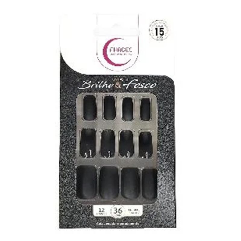 Unhas Postiças Fhaces Brilho E Fosco Pretin.luxo