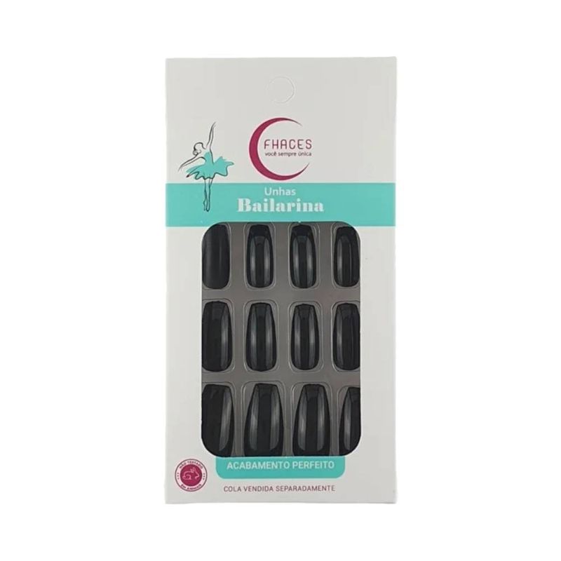 Unhas Postiças Fhaces Bailarina All Black C/28