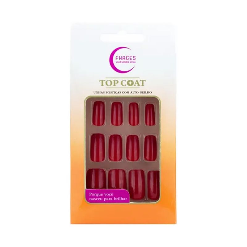 Unhas Postiças Fhaces Top Coat Vermelho Desejo
