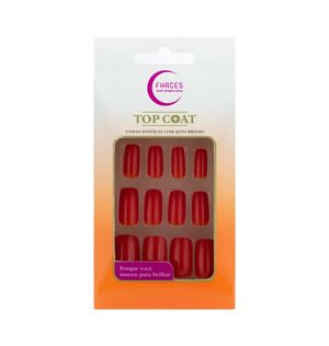 Unhas Postiças Fhaces Top Coat Vermelho Coral