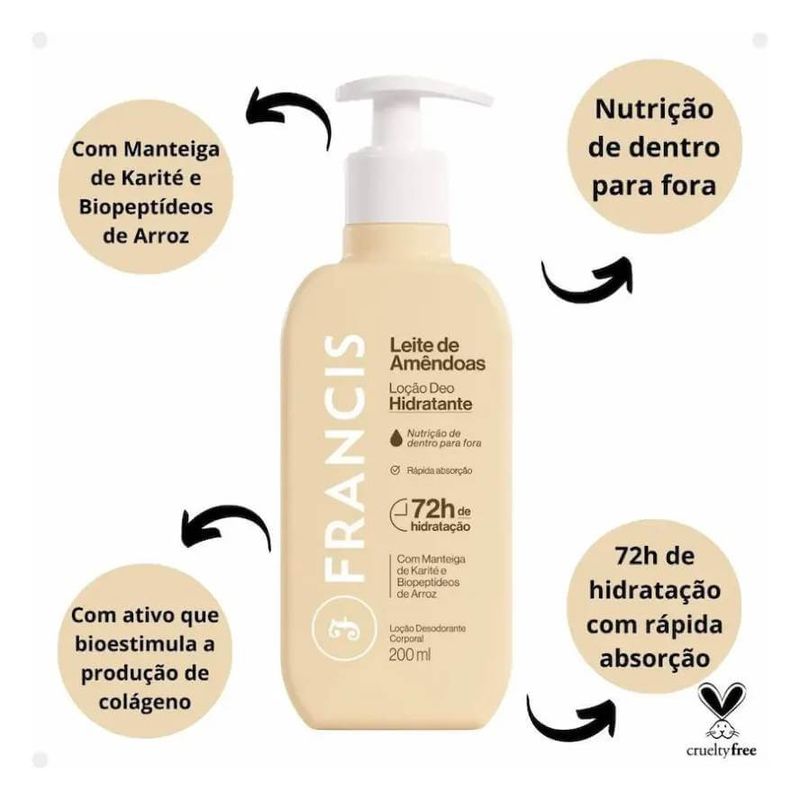 Locao Corporal Francis 200ml Bege Leite De Amendoas