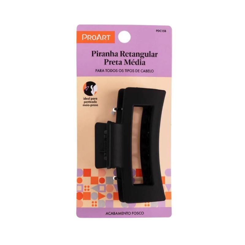 Piranha De Cabelo Proart Retangular Media Preta