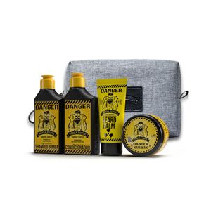 Kit Barba Forte Danger Viagem Shampoo + Condicionador + Balsamo + Pomada Grátis Necessaire