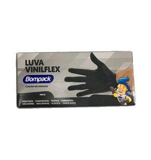 Luva Bompack Vinilflex Preta 100 Unidades P