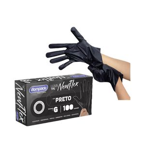 Luva Bompack Vinilflex Preta 100 Unidades G
