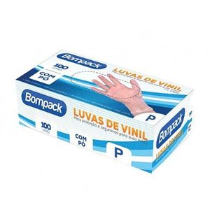 Luva de Vinil Bompack P Sem Pó com 100 Unidades