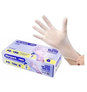 Luva de Vinil Bompack G Sem Pó com 100 Unidades