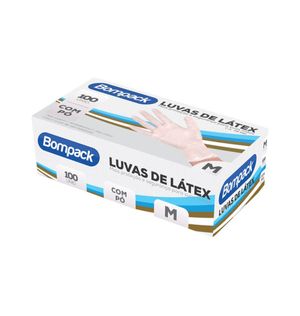 Luva de Latex Bompack com Pó 100 Unidades M