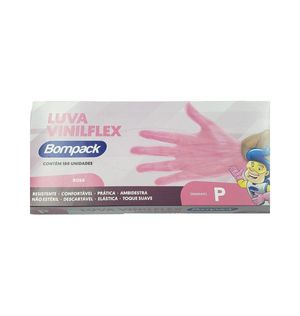 Luva Bompack Vinilflex Sem Pó Rosa C/100 Unidades P