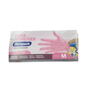 Luva Bompack Viniflex Sem Pó Rosa C/100 Unidades M