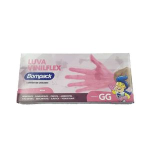 Luva Bompack Vinilflex Sem Pó Rosa C/ 100 Unidades GG