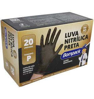 Luva Bompack Nitrilica Preta S.po C.20 P