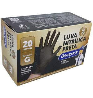 Luva Bompack Nitrilica Preta S.po C.20 G