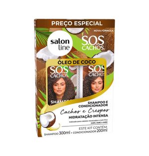 Kit Shampoo 300ml e Condicionador 200ml SOS Cachos Óleo de Coco Salon Line