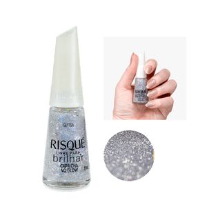 Esmalte Risqué Livre para Brilhar Glitter Prata Capricha no Glow