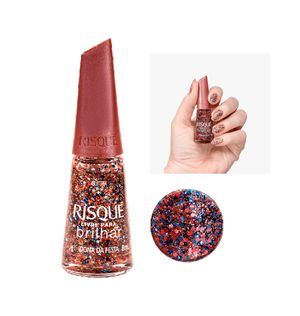 Esmalte Risqué Livre para Brilhar Glitter Laranja e Azul Dona da Festa