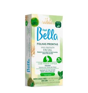 Folhas Prontas Para Depilação Facial Depil Bella Chá Verde e Aveia 16 Unidades