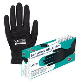 Luva Descartável Volk Nitrílica Sensi Black Slim EG 100 Unidades