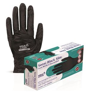 Luva Descartável Volk Nitrílica Sensi Black Slim M 100 Unidades
