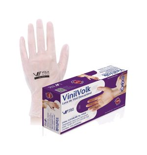 Luvas Descartáveis de Vinil Volk Sem Amido Com 100 Unidades - P