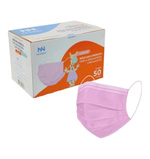 Máscara Tripla Descartável Infantil Medway Rosa com 50 Unidades