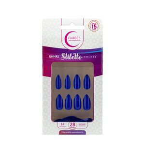 Unhas Fhaces Stiletto Colors Azul Safira 28 unidades (UE1304)