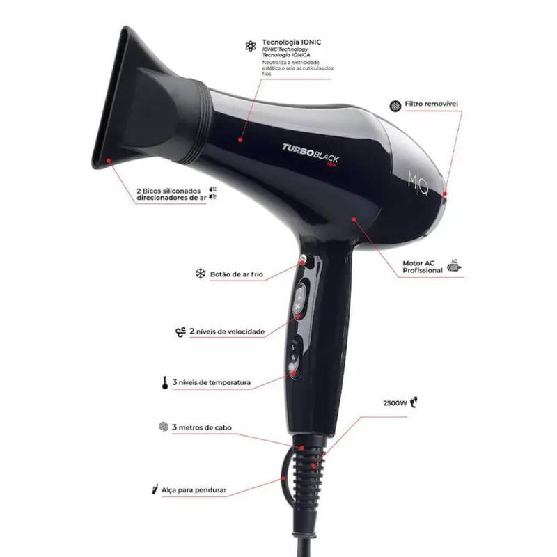 Secador Mq Turbo Black Ion 2400w 220v