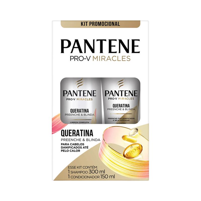 Kit Pantene Shampoo 300ml + Condicionador 150ml Queratina Preenche e Blinda-1769804787127