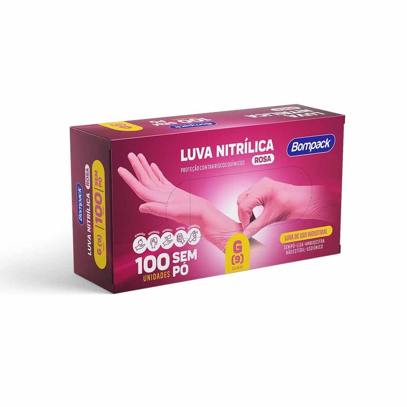 LUVA DESC BOMPACK NITRILICA ROSA G